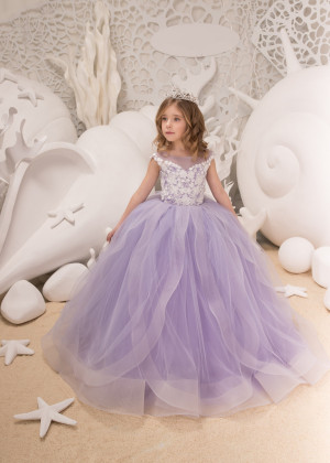 Lilac Lace Tulle Corset Back Tender Flower Girl Dress